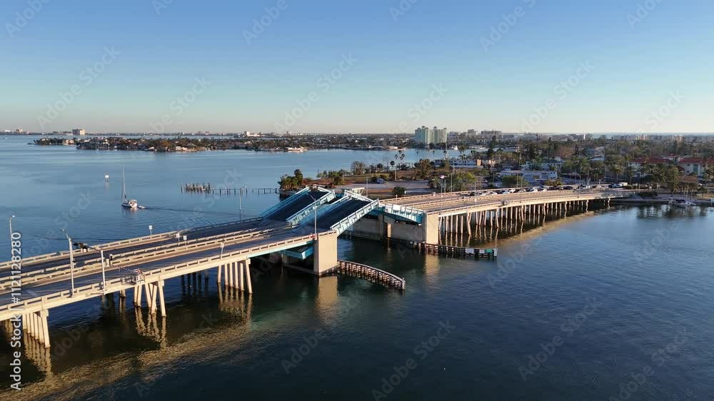 St Pete Beach Drawbridge at Sunset drone aerial St Pete Beach Drawbridge at Sunset drone aerial