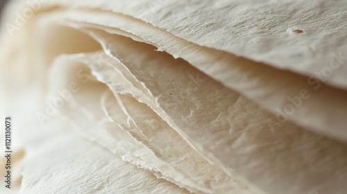 Close-up of fresh tortilla wraps showcasing their texture and layers. photo