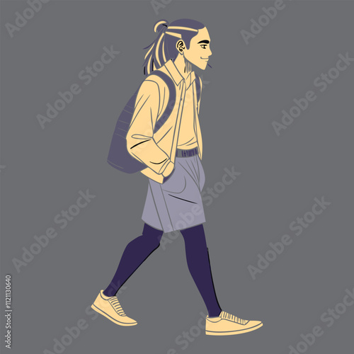 "Vector Illustration of a Man Walking: Casual and Dynamic Pose"