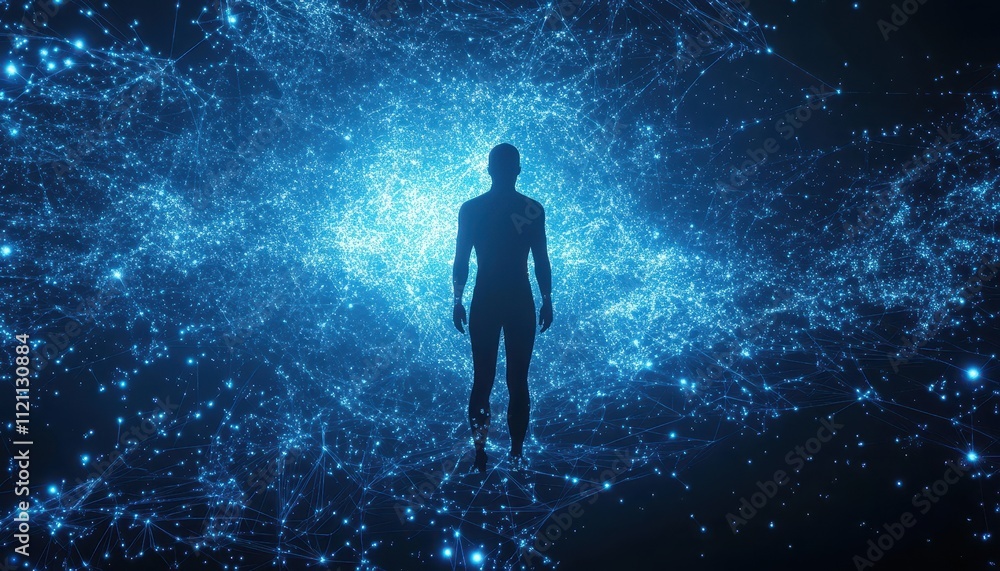 Human Silhouette Amidst a Glowing Network of Connections Human Silhouette Amidst a Glowing Network of Connections