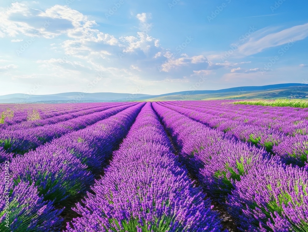 Fototapeta premium Lavender Fields Rolling Hills Under a Summer Sky