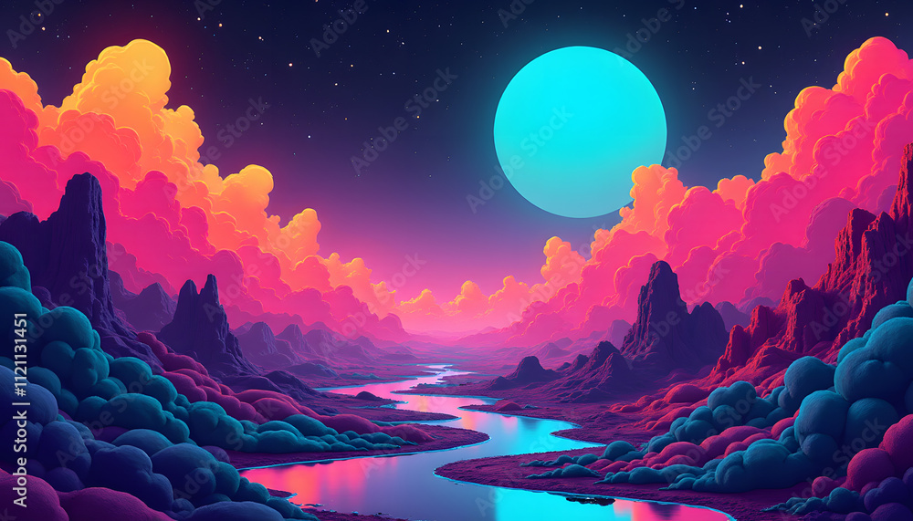 Layered Retro Shapes with Fluorescent Highlights Layered Retro Shapes with Fluorescent Highlights