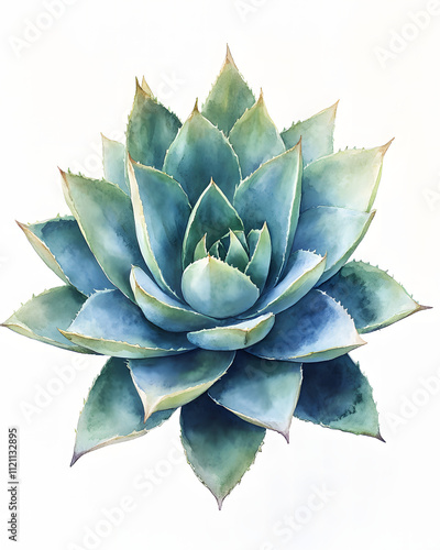 Watercolor Succulent Plant Illustration on White Background 