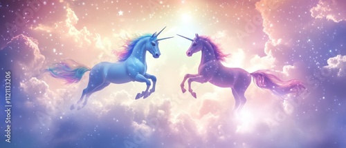 Magical Unicorns Soaring Through a Dreamlike Sky, Fantasy Art photo