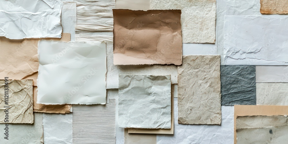 Fototapeta premium A flat lay of various types of paper textures, including rough, smooth, and recycled paper for artistic purposes.