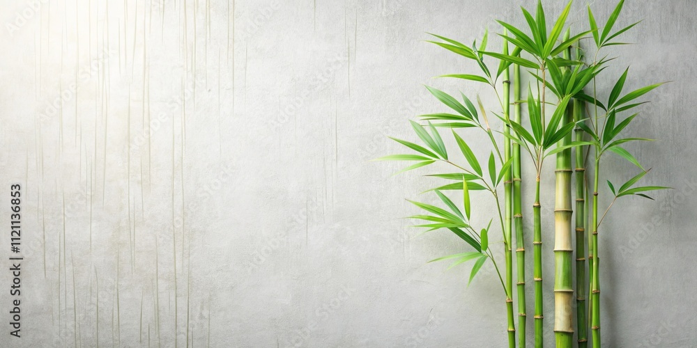 Naklejka premium Serene Green Bamboo Shoots Against a Textured Gray Background