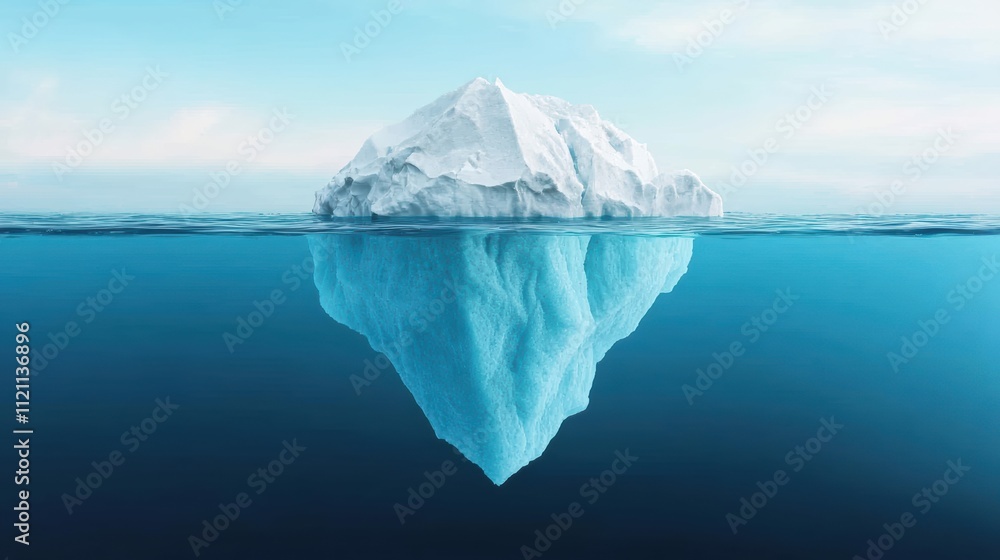 Fototapeta premium Large iceberg floating in the ocean, showing the tip of the iceberg