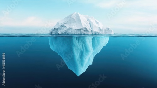 Large iceberg floating in the ocean, showing the tip of the iceberg