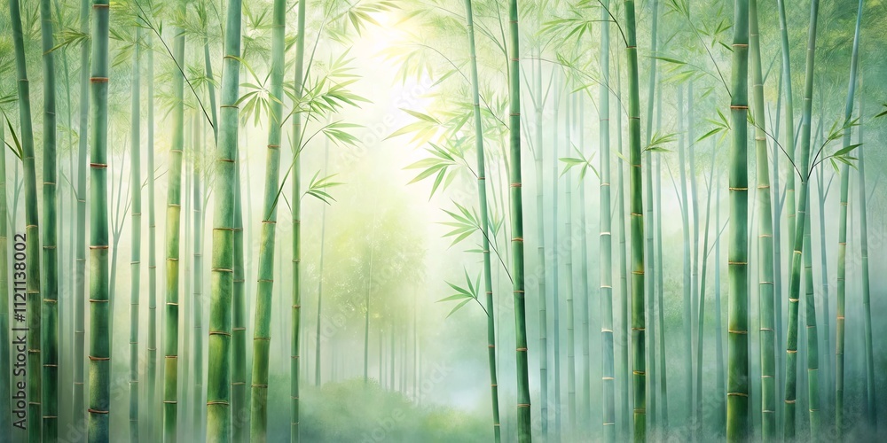 Serene Bamboo Forest in Morning Mist A Peaceful Landscape Serene Bamboo Forest in Morning Mist A Peaceful Landscape