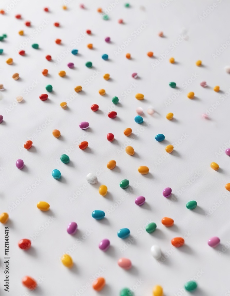 Tiny pills spread out across a clean white sheet , pharmaceuticals, medicine powder Tiny pills spread out across a clean white sheet , pharmaceuticals, medicine powder