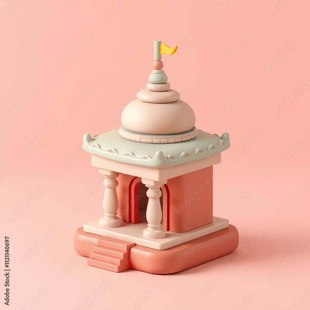 3d temple with vibrant color. An isolated white background. Isometric view 3d temple with vibrant color. An isolated white background. Isometric view