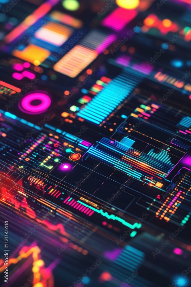 Abstract fintech icon displayed on a dark dashboard with luminous data streams. Abstract fintech icon displayed on a dark dashboard with luminous data streams.