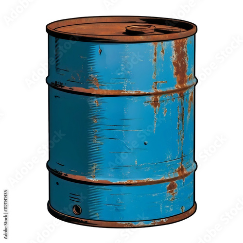 Weathered Blue Metal Barrel with Transparent Background