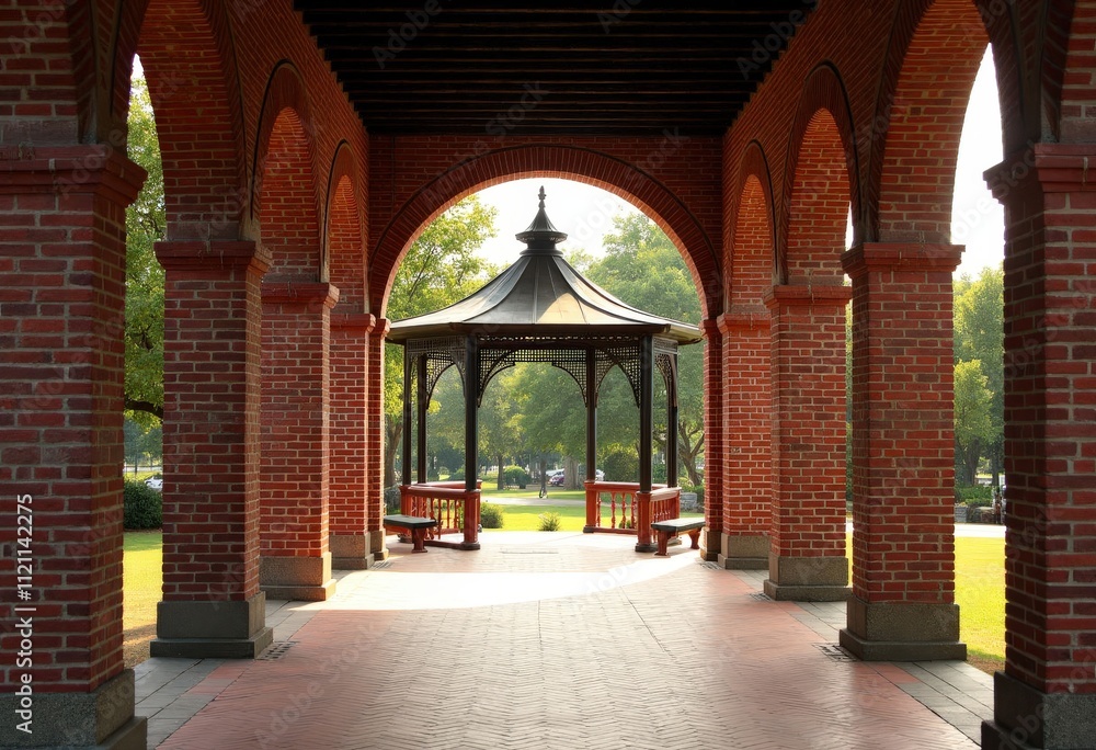 Fototapeta premium Brick Colonnade with Gazebo View