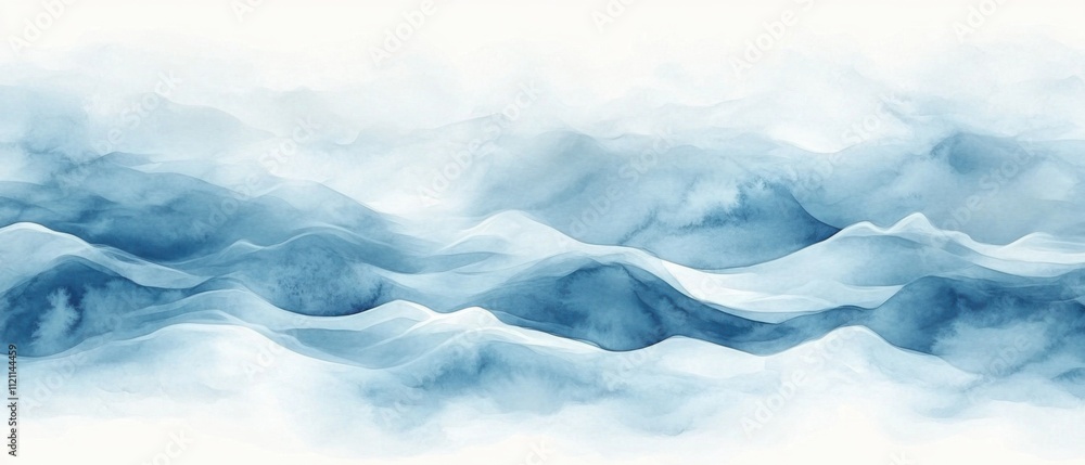 Serene Blue Watercolor Mountainscape: Abstract Landscape Painting Serene Blue Watercolor Mountainscape: Abstract Landscape Painting