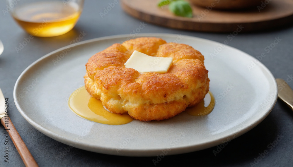 Malakoff cheese fritter in Michelin-star style in golden hues for elegant dining Malakoff cheese fritter in Michelin-star style in golden hues for elegant dining