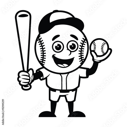 Baseball Character with Bat and Ball Illustration