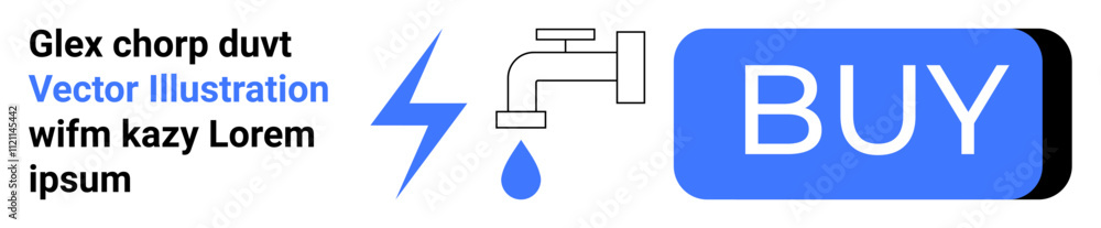 Tap, water drop, lightning bolt, blue BUY button, and text placeholders. Ideal for e-commerce, plumbing, utilities, energy, marketing, information, and online advertisements Landing page Tap, water drop, lightning bolt, blue BUY button, and text placeholders. Ideal for e-commerce, plumbing, utilities, energy, marketing, information, and online advertisements Landing page