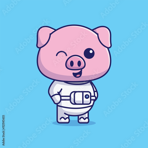 Simple cute pig astronaut in space cartoon vector illustration Collection of animals concept icon isolated