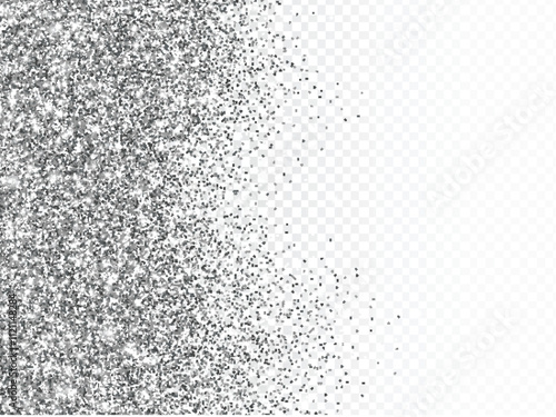 Glitter confetti, snow falling from the side. Vector silver dust, explosion on black background. Sparkling border, frame. Great for wedding invitations, party posters, Vector.