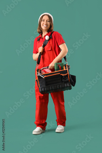 Female worker with Santa ha...