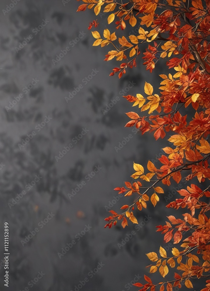 Small twig with clusters of golden, crimson, and orange autumn leaves, fall foliage, forest scenery, leaf arrangements Small twig with clusters of golden, crimson, and orange autumn leaves, fall foliage, forest scenery, leaf arrangements