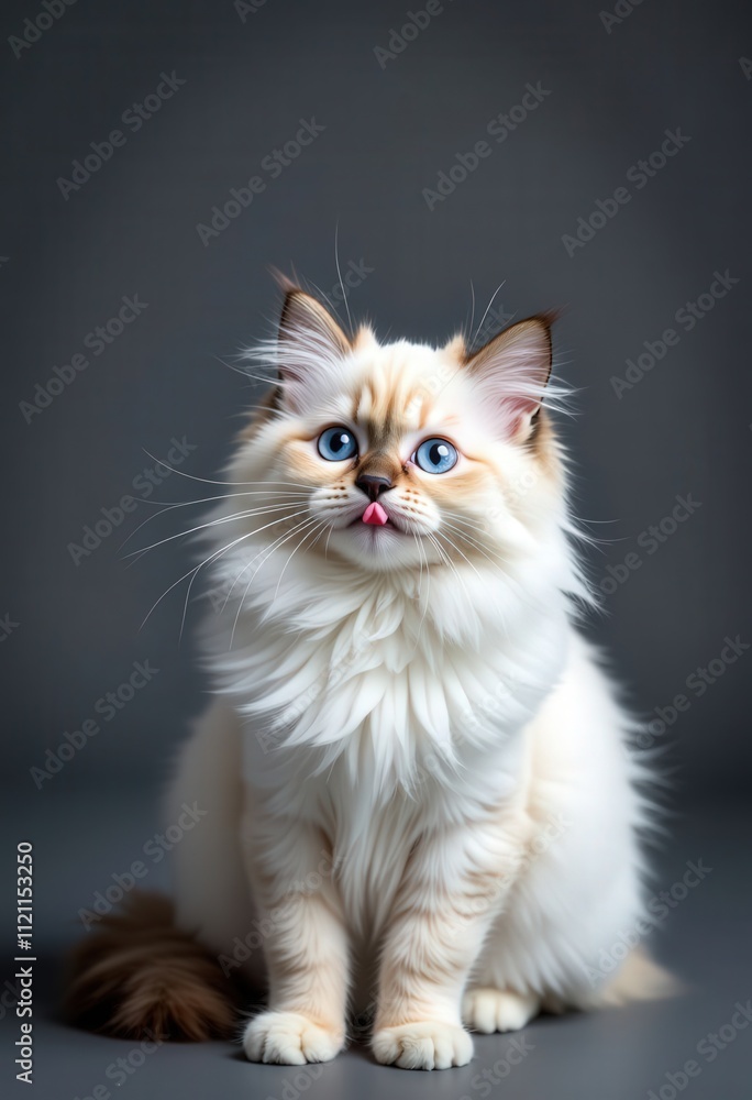 Fluffy Kitten with Blue Eyes, Tongue Out Fluffy Kitten with Blue Eyes, Tongue Out