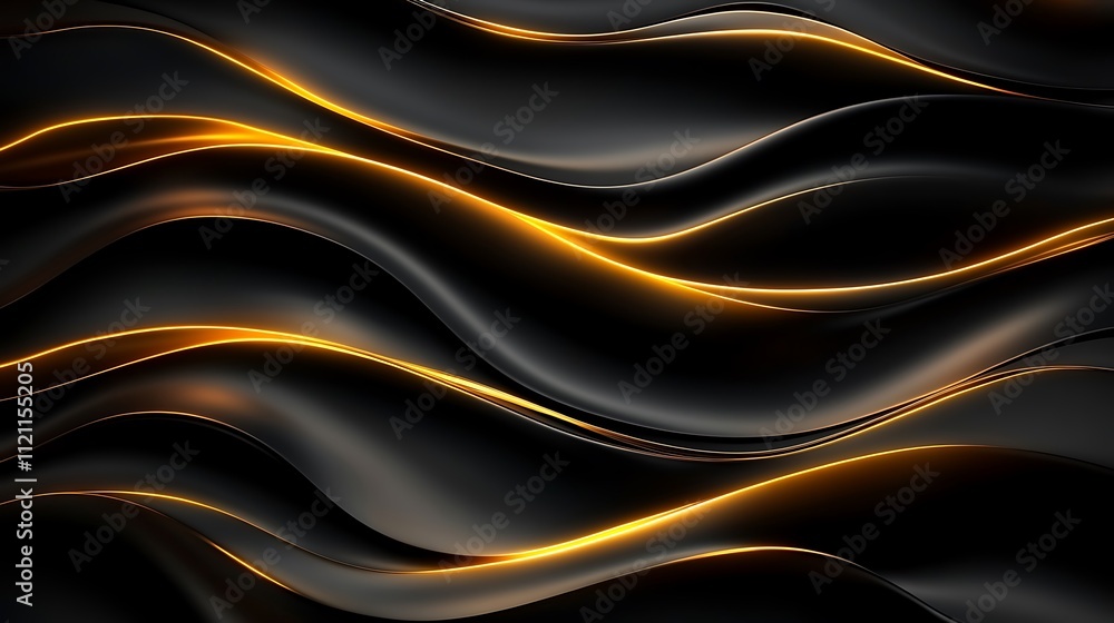 Obraz premium Three-Dimensional Golden Highlights Shine Against a Bold Black Background