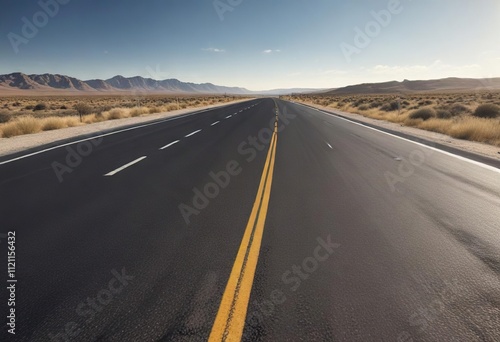 A wide road or highway with a long stretch of asphalt in the distance, long highway, straight road, highway landscape