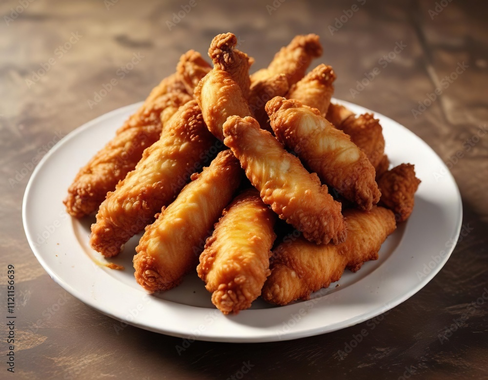 Golden-brown fried chicken tenders on a plate, food, tender Golden-brown fried chicken tenders on a plate, food, tender