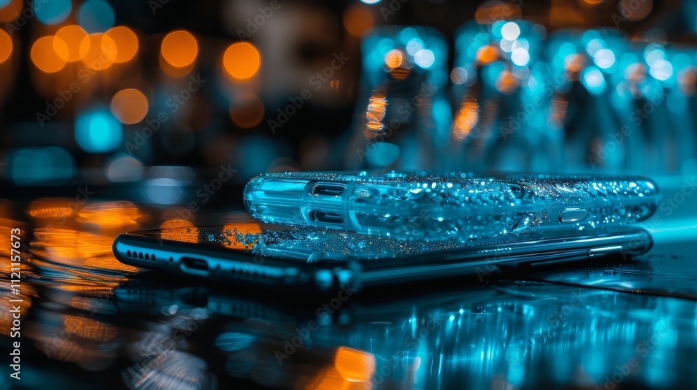 Naklejka premium Futuristic glass smartphone featuring holographic display technology and innovative design concepts