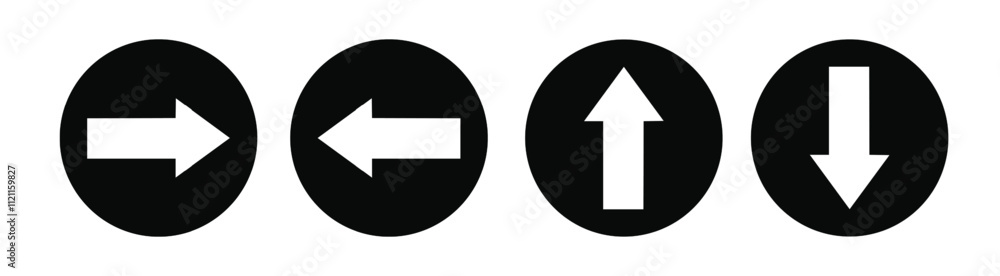 Set of black arrow pointing right, left, up, down isolated on white background Set of black arrow pointing right, left, up, down isolated on white background