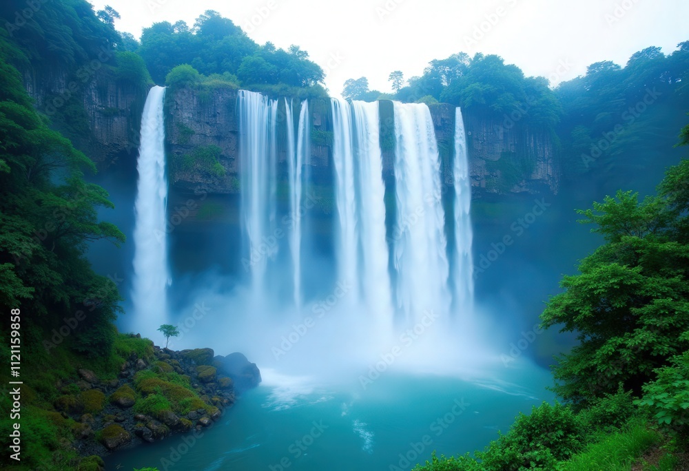 Majestic Waterfall Cascading into Teal Pool
Majestic Waterfall Cascading into Teal Pool