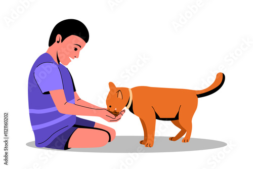 Illustration of a Boy Playing with His Cat