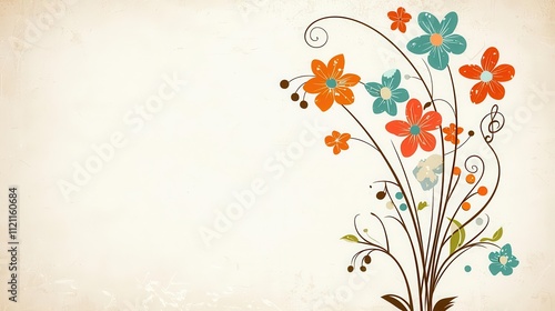 Colorful floral design with vibrant blossoms on a textured background.