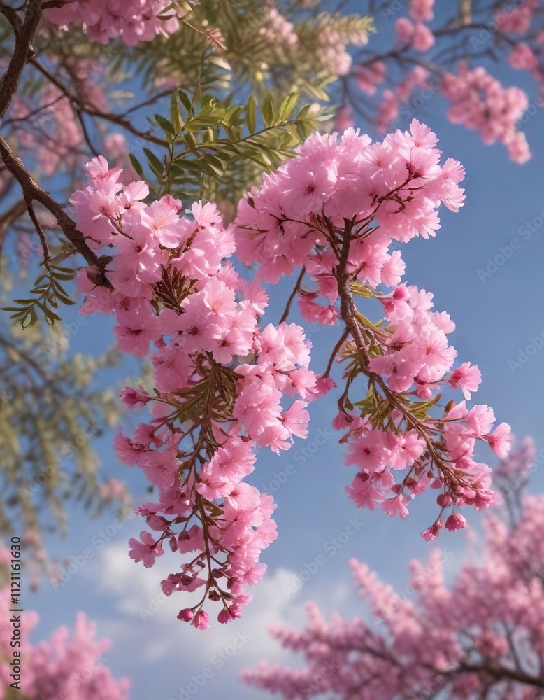 Fluffy pink acacia tree branches with delicate pink flowers in full bloom , fluffy pink, acacia Fluffy pink acacia tree branches with delicate pink flowers in full bloom , fluffy pink, acacia