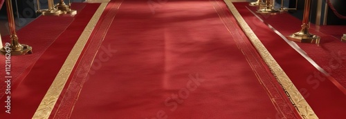 Red carpet with an embossed, metallic-like finish creating a sense of opulence, velvety texture , opulent, embossed