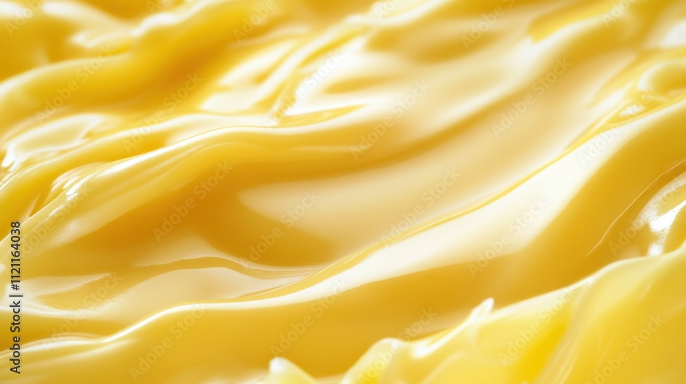 Close-up of elegant yellow cream folds, glossy texture creating a soft and smooth background Close-up of elegant yellow cream folds, glossy texture creating a soft and smooth background