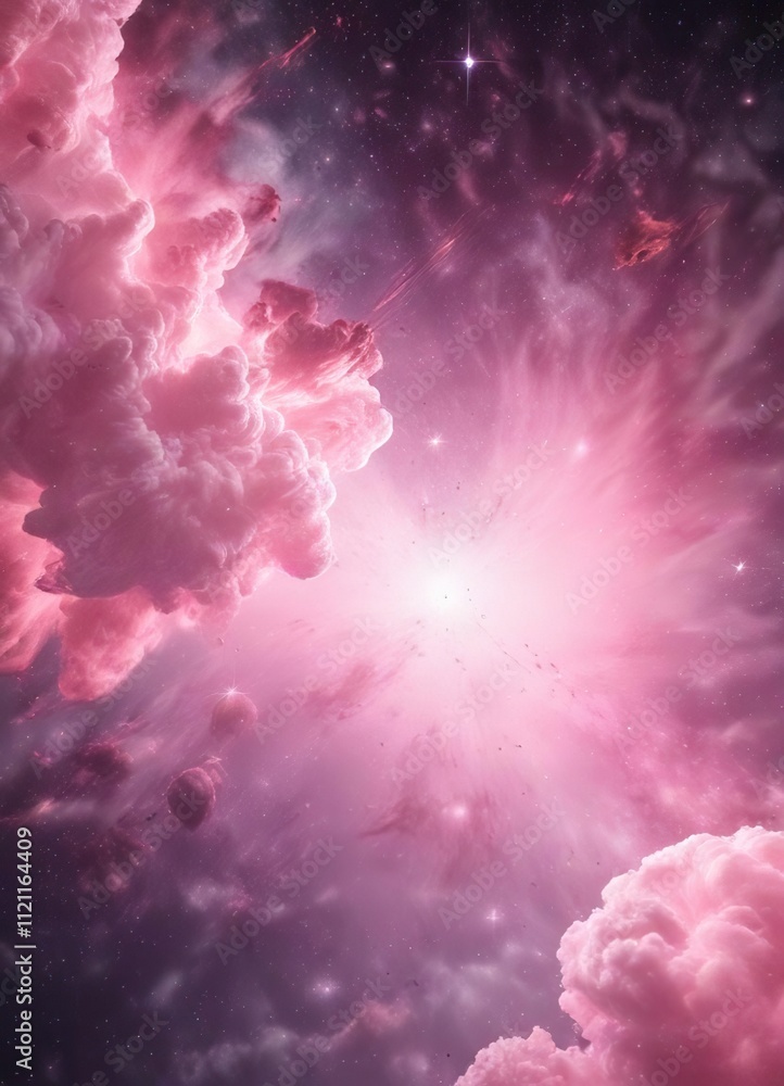 Fototapeta premium Soft pink nebula with twinkling stars and subtle gradient effect, conveying a sense of depth and dimensionality, luminous , nebula, gradient