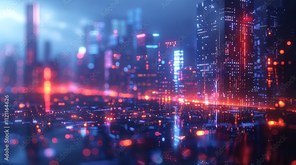 Obraz premium Technology screen with blurred city abstract lights background.