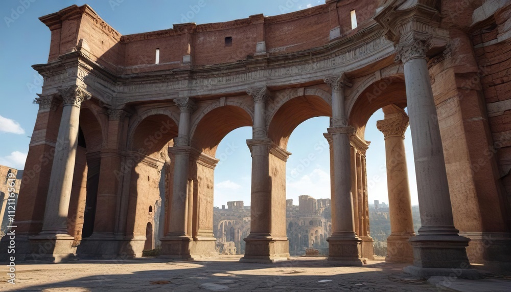 Fototapeta premium Archway entrance to the Colosseum with Doric columns, roman, architecture, columns