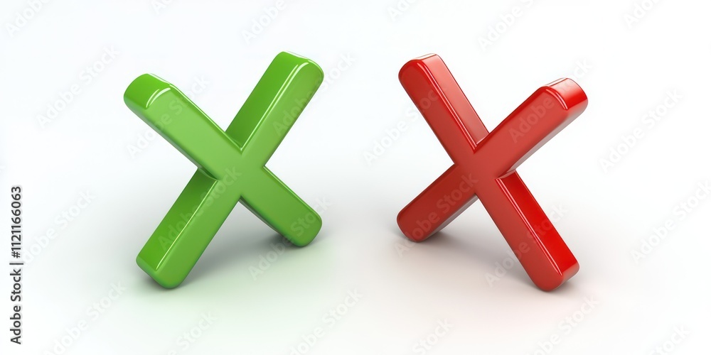 A green check mark and a red x on a white background, side by side, representing correct and incorrect options. A green check mark and a red x on a white background, side by side, representing correct and incorrect options.