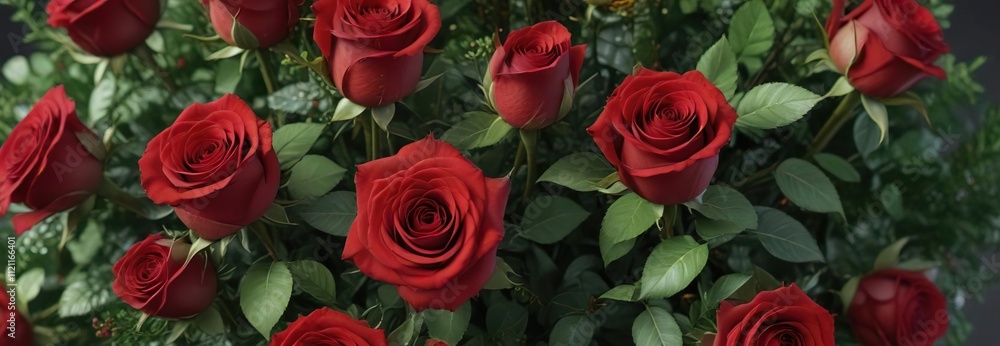 A bouquet of red roses with greenery and berries, wedding flowers, rose bouquets valentines day A bouquet of red roses with greenery and berries, wedding flowers, rose bouquets valentines day