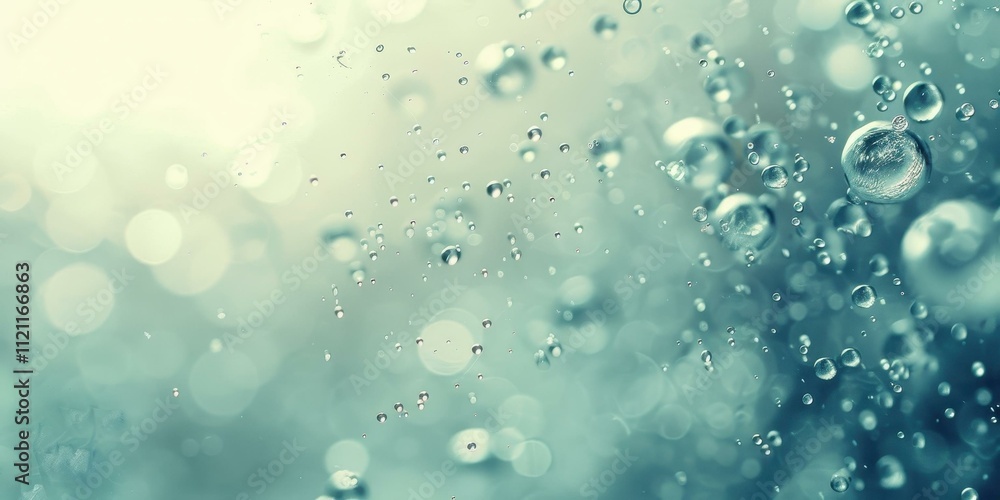 Abstract Water Drops Background: Teal Bokeh and Macro Bubbles