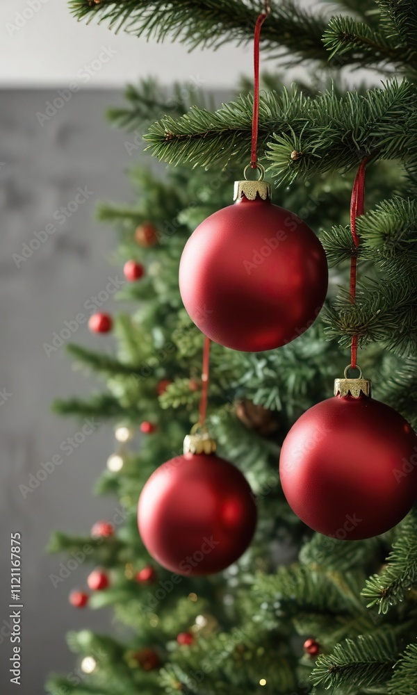 Red and green ornaments hanging from a Christmas tree branch, ornament, red, christmas tree Red and green ornaments hanging from a Christmas tree branch, ornament, red, christmas tree