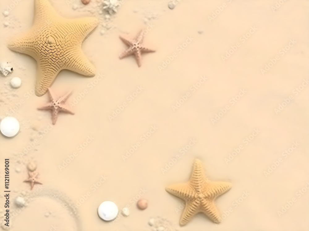 Beach sand surrounded by sea creatures. with copy space image. Place for adding text or design Beach sand surrounded by sea creatures. with copy space image. Place for adding text or design