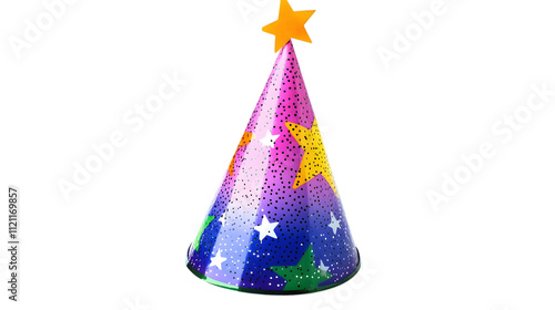 Colorful party hat with stars, isolated on white