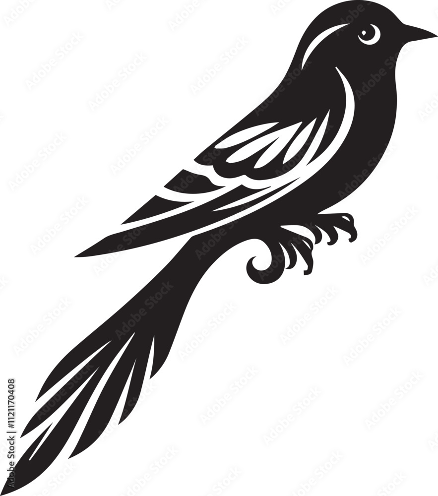 Obraz premium Minimalist black and white bird vector design perfect for logos, illustrations, and creative projects. Clean lines and simple design make it versatile for various digital and print applications.