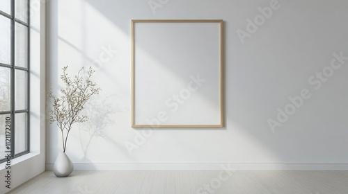 Empty picture frame on a white wall in a modern childa??s room photo