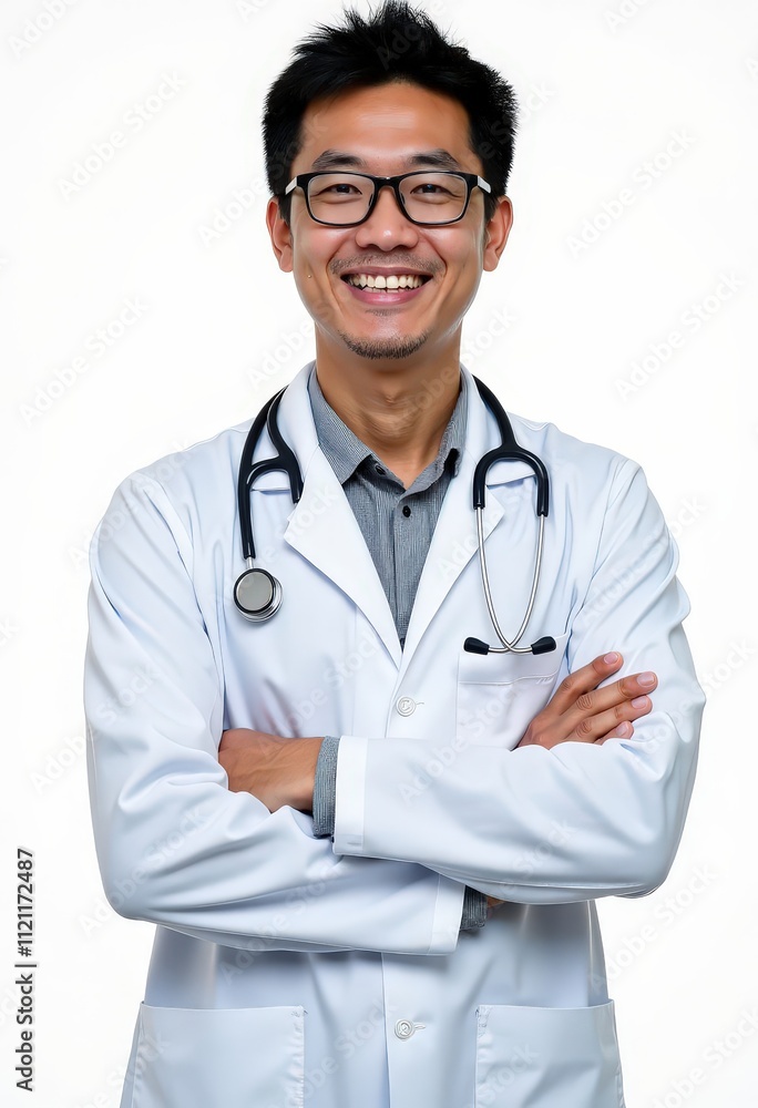Smiling Doctor in Lab Coat with Stethoscope Smiling Doctor in Lab Coat with Stethoscope